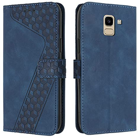 OKZone Compatible With Samsung Galaxy J6 2018 Case, Wallet Case PU Premium Leather with Card holder Slots Magnetic Shockproof Protect Flip Cover Bookstyle Phone Cases Cover for Samsung J6 2018 (Blue)