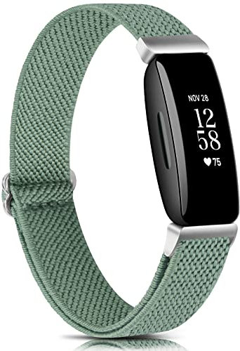 AK Armband Kompatibel mit Fitbit Inspire 2/Fitbit Inspire/Inspire HR, Weiches Elastisches Atmungsaktives Nylon Sport Dehnbares Ersatzarmband für Damen und Herren(Grün)