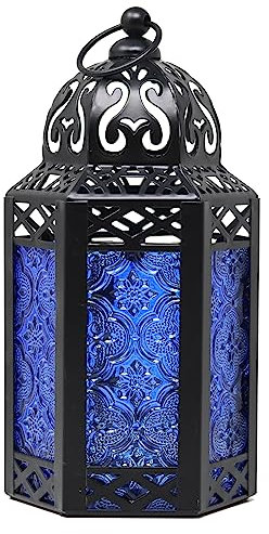 Vela Lanterns Farol marroquí decorativo portavelas para decoración del hogar, pequeño, cobalto