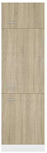 Tidyard Aufbewahrungsschrank Kühlumbauschrank mit 4 Regalböden Küche Hochschrank Küchenmöbel Küchenzeile Küchenschrank Schrank Sonoma-Eiche 60 x 57 x 207 cm (B x T x H) Spanplatte
