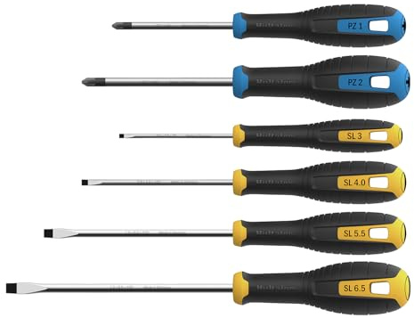 Hultafors Pozidriv & Slotted Screwdriver Set, 6 Piece, 2 x Pozidriv Screwdrivers: PZ1 x 80mm & PZ2 x 100mm, 4 x Slotted Screwdrivers: 3.0 x 75mm, 4.0 x 100mm, 5.5 x 125mm & 6.5 x 150mm.