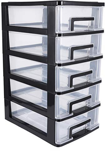 Toyvian Makeup Organiser Storage Drawers,5-Drawer Storage Bins with Clear Drawers,Storage Organization for Arts and Crafts, Small Tools,Office Supplies and Accessories(Small,Black) Storage Drawers