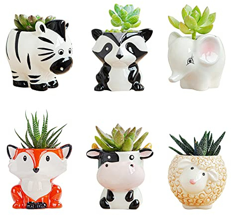 DIYOMR Niedlicher Tier-Keramik-Pflanzgefäß, Kleiner Sukkulentententopf, Cartoon-Form, Blumentopf für Mini-Pflanzen, Blume, Kaktus, Glatte glänzende Keramik – Pflanzen Nicht im Lieferumfang enthalten