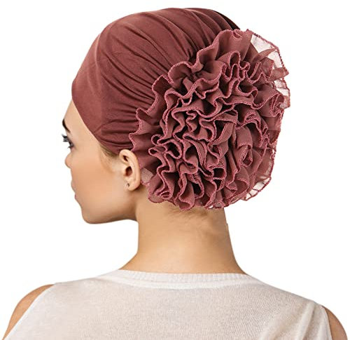 Turban Damen Blumen Kop Verpackung Beanie Chemo Mütze Schal Kappe Frauen Muslim Chiffon Hijab Kopftuch Chemo Hut Kopfbedeckung Kopfbedeckungen Kappe Kaffee