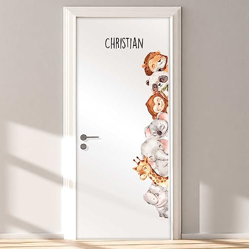 WANDKIND Türaufkleber Kinderzimmer | handgezeichnet | AUFKLEBER Türen Kindergarten | Babyzimmer Tür Sticker Deko Wanddeko (Türgriff Links, T108 Tiere Afrika)