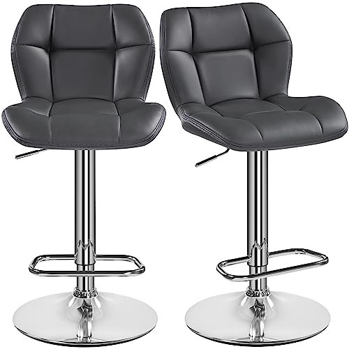 Yaheetech Juego de 2 Taburete de Bar Taburete de Altura Ajustable 89-111 cm Taburete Industrial Metal Silla de Cocina Tasburete Alto para Cocina Bar Comedor Gris