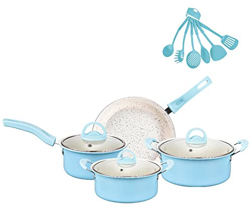 HUIOP Batterie de Cuisine antiadhésive,Ensemble de casseroles et poêles antiadhésives Ensemble d'ustensiles de Cuisine 13 pièces Cadeaux d'ustensiles de Cuisine pour Les Amis et la Famille