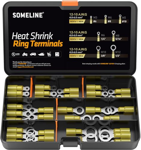 SOMELINE®Ringkabelschuhe 4-6mm² Kabelschuhe Set Gelbes Loch Ø M3 M4 M5 M6 M8 M10 M12 Quetschverbinder Wasserdichte Kabelverbinder Quetschverbinder Set Ring Kabelschuhe 7 Größe 35 Stück