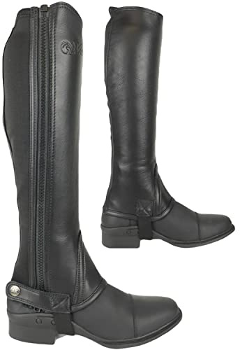 AK Neue Unisex-Reithalbchaps aus echtem, weichem Leder, seitlicher Reißverschluss für einfaches An- und Ausziehen, AKRS-1978 (Schwarz, XL)