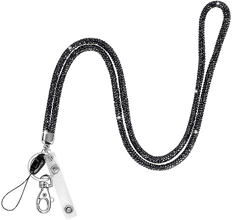 OFFCUP Neck Lanyard strip, Schlüsselband mit Strass, Bling Strass Umhängeband Schlüsselband, Kristall Lanyard Halskette mit Karabinerhaken Schlaufe und Schlüsselring（Schwarz）