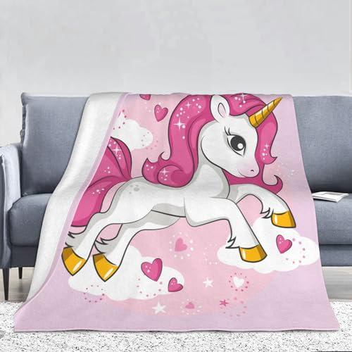 PAAHRYI Einhorn Decke Rosa Einhorn Kuscheldecke130x150cm, Kinderdecke für Mädchen Regenbogen Pferd drucken Fleecedecke Sofadecke Wohndecke (150 x 200 cm, A)