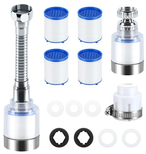 Cumdel 2 Stück Wasserfilter Wasserhahn, Wasserhahn Filter für Trinkwasser, 360°eitungswasser Filter mit 4 Water Filter Cartridges, Wasserfilter Trinkwasser Wasserhahn für Küche, Badezimmer