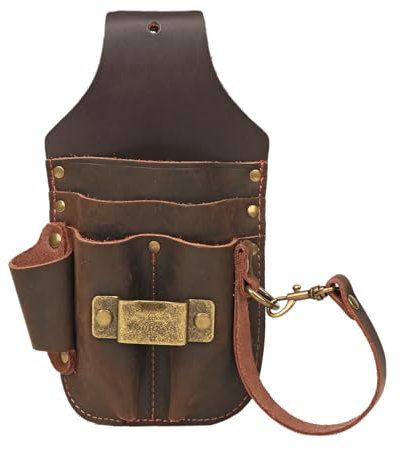 TOURBON Leather Electrician Holster Tape Thong 3 Inch Tunnel Loop Multipurpose Maintenance Tool Pouch 5 Pockets with Tape Holder for Belt