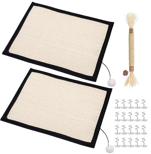 ZIOYA 2 Piezas Alfombrilla para Rascar De Sisal Rascador Sofa Gatos Esquinano para Gatos Rascador Esquina Gato con Gato Teaser Protege Muebles y Esquina (40 X 29cm)