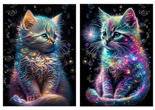 wocpvm 2 Pièces Peinture Diamant Adulte, 5D Chats Diamant Painting Adulte, Bricolage Diamond Painting pour Enfants, Décoration Intérieur- 30x40cm