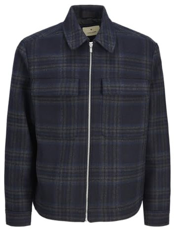 JACK & JONES Jprblurussel Wool Blend Veste Sn Jacket, Bleu Marine foncé/détails : à Carreaux, S Homme