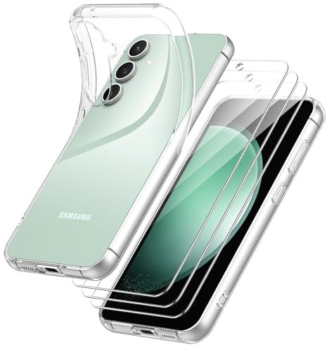 YNMEacc Cover per Samsung Galaxy S23 FE 5G 6,4 Pollici, con 3 Pezzi Vetro Temperato, AntiGraffio Protettiva TPU Cover Samsung S23 FE, Morbida Silicone Antiurto Custodia Samsung S23 FE - Trasparente