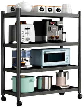 Estantería para Almacenaje,Estante con Ruedas, Estantería de Pie,Repisa Metálica Multiusos, Mueble para Cocina, Baño, Habitación, Garaje, Salón con 4 Baldas de Almacenamiento.