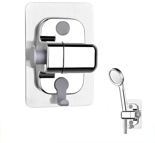 AQSQWQ Duschkopfhalterung ohne Bohren Handbrause Halterung Universal Duschhalterung kleben statt Bohren, Brausehalter Wandmontage, Duschkopf Dusche Halterung, Verstellbar, Silber