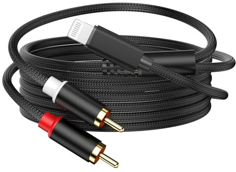 Câble Lightning vers RCA - Certifié Apple MFI - 2 RCA stéréo Y - Adaptateur de cordon répartiteur en Y compatible avec iPhone 14 13 12 11 XS XR X 8 7 6 vers amplificateur de puissance, haut-parleur de