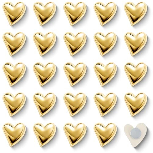 24 PCS Gold Fridge Magnets, Cute Love Heart Decorative Magnets Small Refrigerator Magnets for Home Office Whiteboard (Gold)