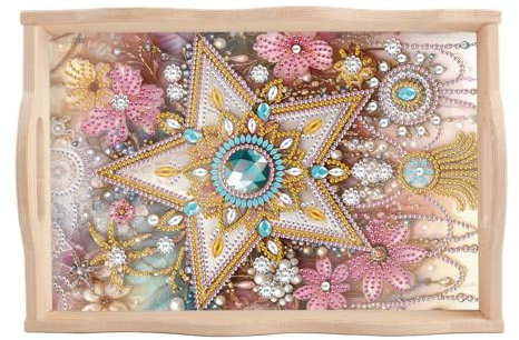 DCIDBEI Pintar con Diamantes Bandeja para Servir Tabla de Queso DIY 30x20cm Cuadros de Diamantes Plato para Servir para Frutas Verduras Aperitivo Comida Puzzle Diamantes Pan Boardsoard Estrella