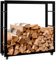 CLP Kaminholzständer Keri mit Rollen I Kaminholzregal aus schwarzem Metall I Aufbewahrung für Brennholz, Farbe:schwarz, Größe:25x80x80 cm