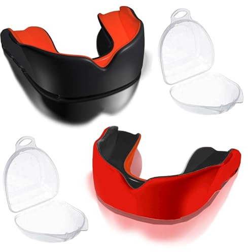 2 Stück Sport Zahnschutz, Sport Mundschutz, Mundschutz Boxen mit Tragbar Hygienebox, für Rugby, Boxen, Kampfsport, Hockey, Taekwondo, Erwachsene, Schwarz und Rot