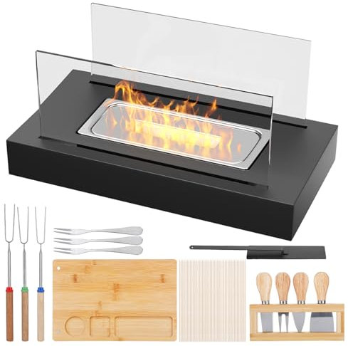Cheminée de Table éthanol avec kit Smores, feu de Table bioéthanol Torche de Jardin pour intérieur/extérieur Mini cheminée avec Grill Accessoires Déco pour Jardin Patio Party