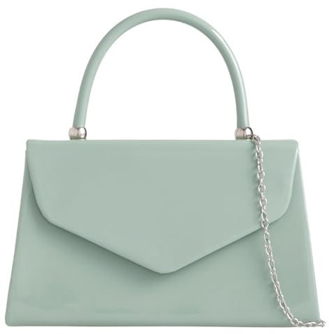 fi9® BNWT - Borsa a tracolla in pelle verniciata, stile retrò, ideale per matrimoni e feste, Verde salvia, medium
