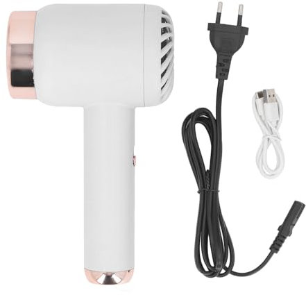 Schnurloser Haartrockner, Tragbarer Kleiner Ionen-Föhn, Wiederaufladbar über USB, 15.000 MAh, Heißer, Kalter Wind, Reisefön für Wohnheim, Camping, Reisen (WHITE)