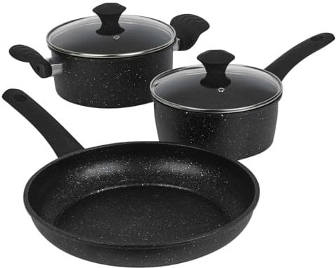 URBN-CHEF Forged Carbon Steel Non-Stick Induction Cookware Sets | Marble Coating Saucepan, Milk Pan, Casserole Pot, Frying Pans | Heat-Resistant Soft Touch Handles
