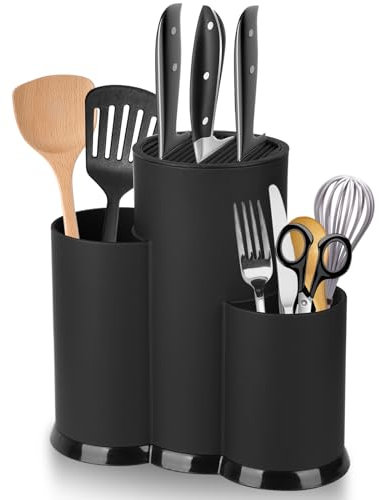 KOMABLEN 3 en 1 Soporte Cuchillos Cocina sin Cuchillos, Universal Porta Cuchillos Cocina Redondo, Organizador Cuchillos con Ranura y Orificio de Drenaje, Soporte Utensilios de Cocina
