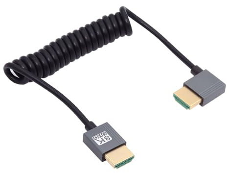 xiwai Cavo ad angolo retto da HDMI 2.1 maschio a HDMI maschio, cavo a spirale elasticizzato a 90 gradi 8K 60hz 100 cm per monitor HDTV computer laptop