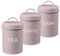 ADEPTNA 3-Piece Tea, Coffee Sugar Kitchen Canister Set Round Food Storage Containers for Durable Metal Jars Airtight Lids Easy Clean Minimal Elegant Design Ideal for Office/Camping/Kitchen (PINK)