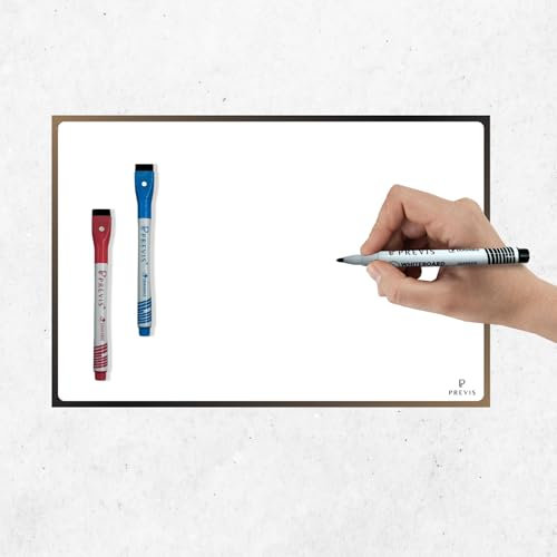 PREVIS Pizarra Adhesiva Pared Blanca Magnetica A4 30x21cm + 3 Rotulador Borrable - Papel Pizarra Adhesivo Pared - Rollo Vinilo Hogar y Oficina - No Daña Pared Fácil de Trasladar