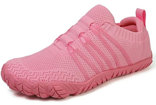 Barfußschuhe Damen Herren Breite Barfuss Schuhe Laufschuhe Zero-Drop Sohlen Zehenschuhe Traillaufschuhe Leichte Atmungsaktiv Fitnessschuhe Komfort rutschfest Straßenlaufschuhe Unisex(Rosa 40EU)