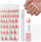 DMQ Square False Nails Set, 120Pcs French Ombre Press on Nails with Glue - Fake Nail Pink Gradient Color French False Nail Kit - 12 Sizes Glossy Full Cover Stick on Nail Nail Art Manicure