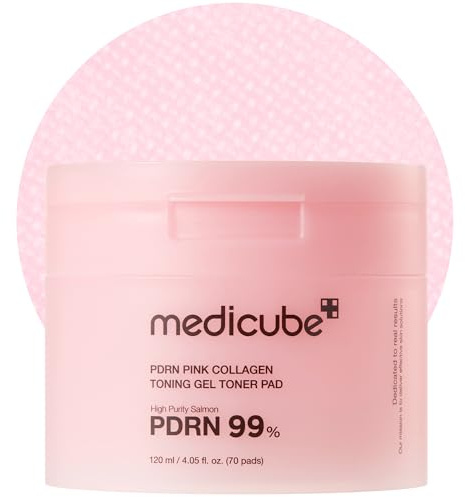 medicube Toner Pads Salmon DNA PDRN Pink Collagen Jelly Pad for Soothing | Soothing Gel Toner Pad with PDRN, Niacinamide, Madecassoside - Radiance & Uneven Skin Tone, Korean Skincare, 70 Pads, 1 Pack