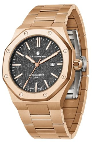 SAPPHERO Uhren Herren 50 Meter wasserdicht Edelstahl achteckigen japanischen Quarzwerk Business Casual mit Datum und Leuchtfunktion
