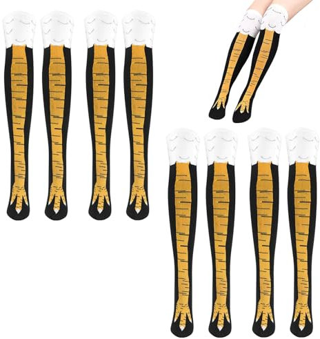 4 Paar Chicken Leg Socks, AmüSant HüHner Socken üBer Das Knie HüHnersocken Funny Socks, Personalisierte Huhn Kostüm Erwachsene Witzige Socken Funny Overknees Strümpfe Hühnerbeine Hühner Strümpfe