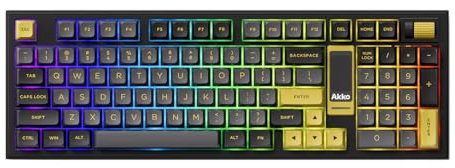 Akko 5098B Kabellose Gaming-Tastatur mit Bildschirm, Schwarz & Gold, Hot-Swap-fähig, mechanische Tastatur mit DREI Modi und Scrollrad-Nummernblock, RGB-Dichtung (V3 Pro Piano-Schalter)