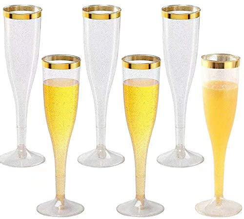 Paper Coffee Cups Plastic Gold 6. 5 Plastic Flutes Disposable Champagne Party Glitter Glitter Kitchen, Dining & Bar Personalised Cups (Multicolor, One Size)