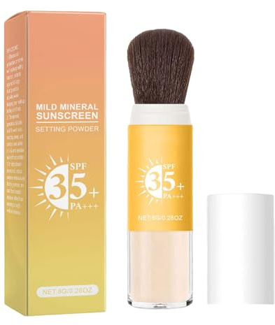 Mineralisches Sonnenschutz-Fixierpuder, LSF 35, Sonnenschutzpuder zum Aufpinseln für Gesicht und Kopfhaut, langanhaltend, leicht, atmungsaktiv, Ölkontrolle, natürliches, mattes Finish (01, 8g)
