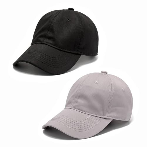 ATSNOSH 2 Pezzi Cappello da Baseball per Donna Uomo, Cappellino con Visiera Unisex, Tennis Casual Sportive, Cappelli con Parasole, Cappello Donna Estivo, Berretto da Golf (Nero+Grigio)