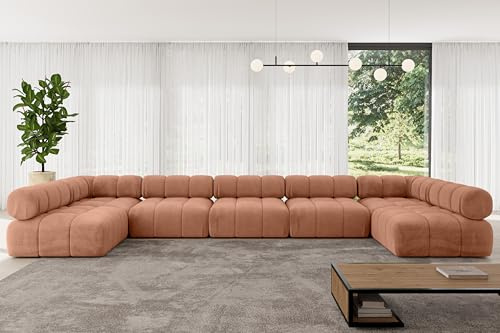 ALTDECOR Modulares Sofa Ecksofa in U-Form Corner modular Sofa Eckcouch Couch Wohnlandschaft Cauchsofa Polstersofa Garvo-U3-475x190x70 cm Apricot
