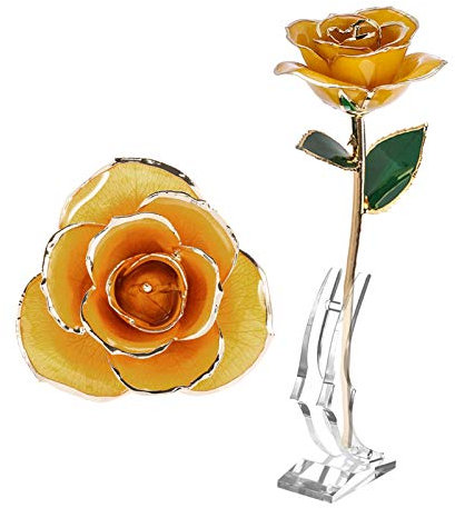 Ejoyous Rose Jaune pour Toujours, Ornée de 24 Km de Fleur Artificielle Taillée, Rose éternelle avec Feuilles et Artisanat de Base, Conservée pour la Journée d'anniversaire
