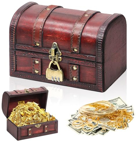 Forbabe Schatztruhe aus Holz Vintage, Schatztruhe Kindergeburtstag Truhe | Mit Schloss Schatzkiste Kindergeburtstag, Holztruhe mit Deckel Zahlenschloss, Holzkiste mit Deckel(20x13x12,Ohne Griff)