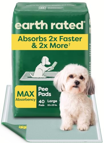 Earth Rated Dog Training Pads for Puppies, Max Absorbency 2x Faster & More, Leak-Proof 5-Layer Protection, Odour Control with Attractant, Unscented, L, 56 x 58 cm, 40 Pack