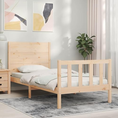 Gecheer Solid Pine Wood Bed Frame with Plywood Slat Support - 90x190cm Mattress Fit Model3192716